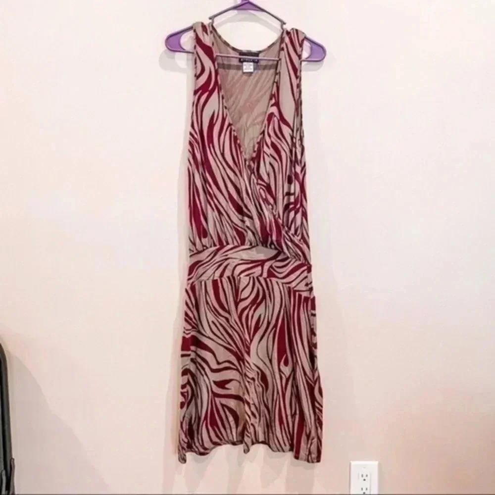 Athleta zebra print faux wrap v neck jersey knit midi dress Small